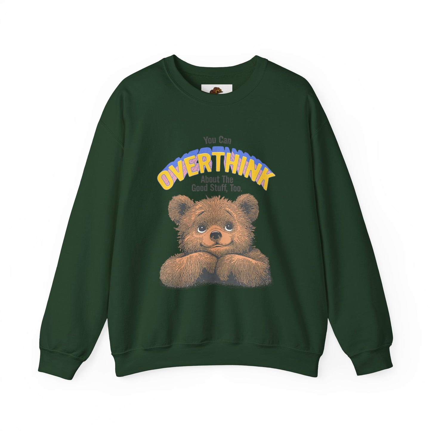 Cozy Sweatshirt with Overthinking Quote and Cute Bear Design, Funny Crewneck Jumper for Men and Women, Comfy Pullover for Winter, Unique