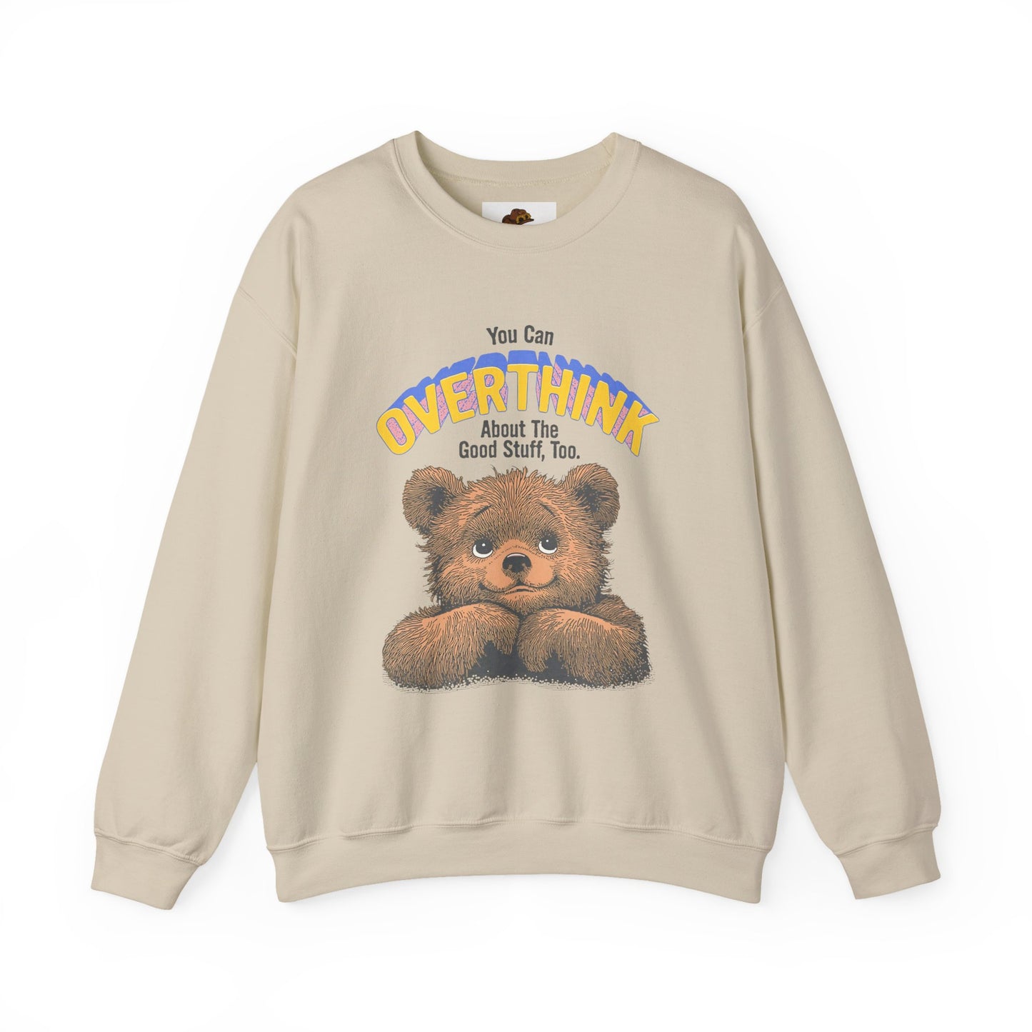 Cozy Sweatshirt with Overthinking Quote and Cute Bear Design, Funny Crewneck Jumper for Men and Women, Comfy Pullover for Winter, Unique