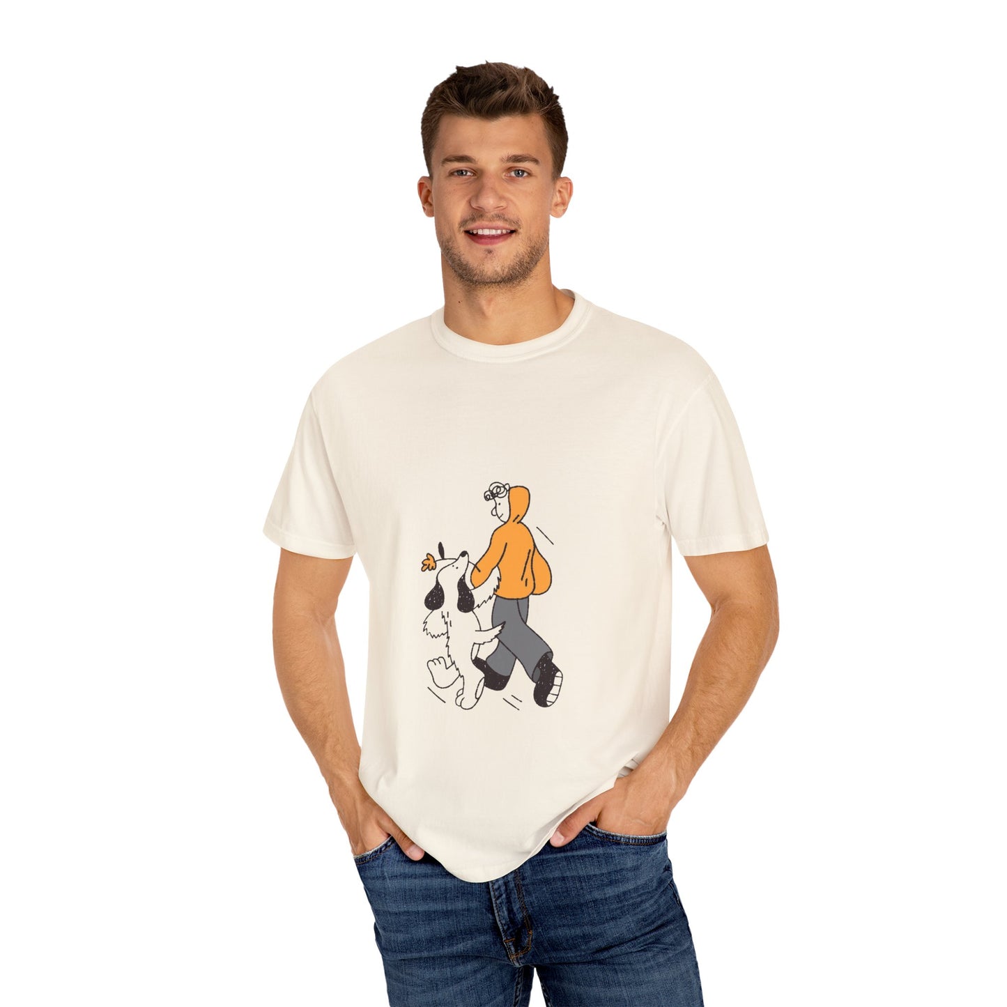 Casual Graphic T-Shirt for Dog Lovers, Cute Pet Walk Tee, Unisex Apparel, Gift for Animal Lovers, Everyday Wear
