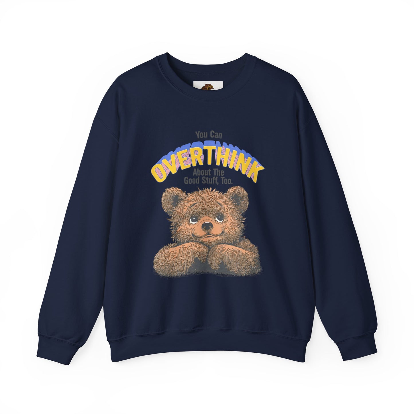 Cozy Sweatshirt with Overthinking Quote and Cute Bear Design, Funny Crewneck Jumper for Men and Women, Comfy Pullover for Winter, Unique