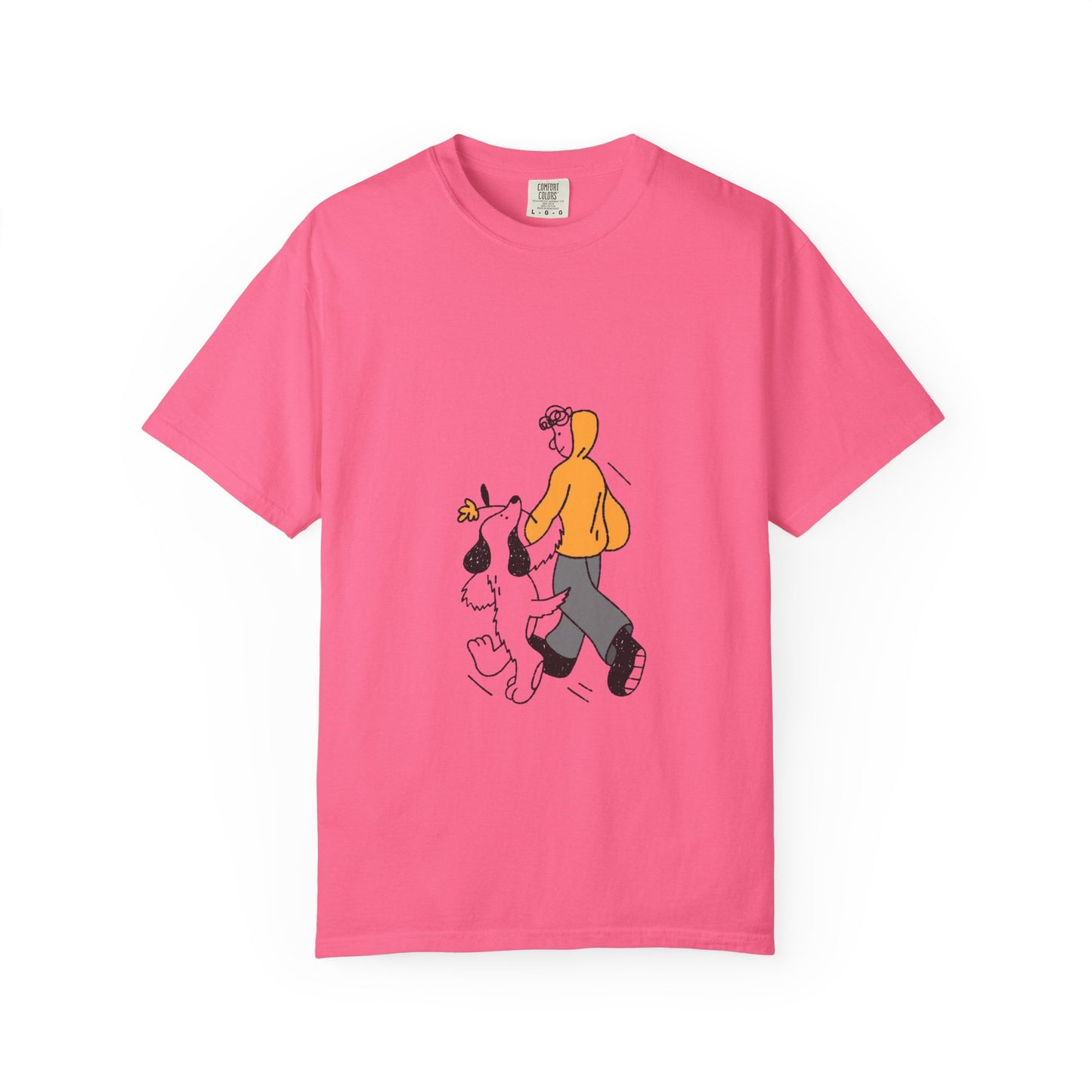 Casual Graphic T-Shirt for Dog Lovers, Cute Pet Walk Tee, Unisex Apparel, Gift for Animal Lovers, Everyday Wear