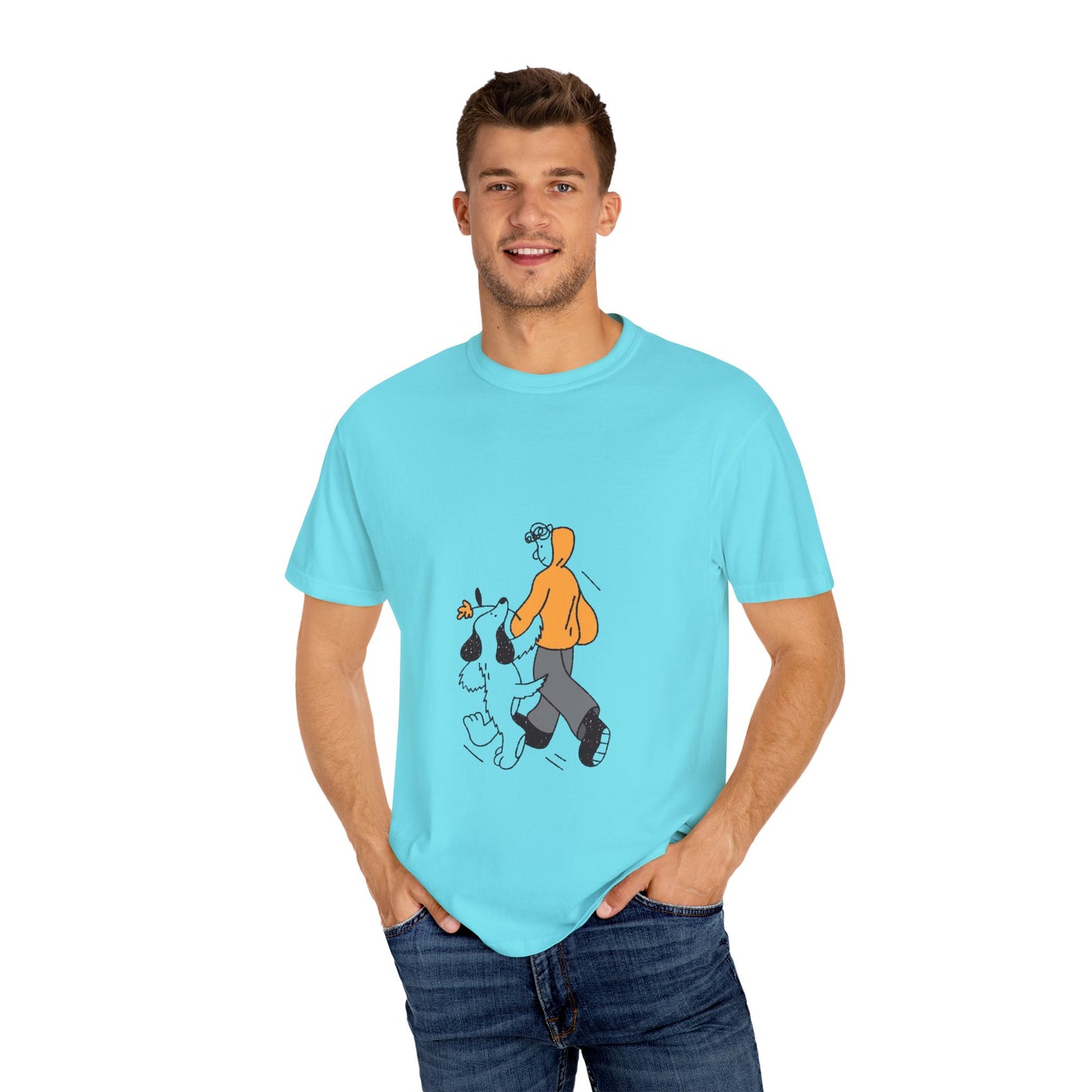 Casual Graphic T-Shirt for Dog Lovers, Cute Pet Walk Tee, Unisex Apparel, Gift for Animal Lovers, Everyday Wear