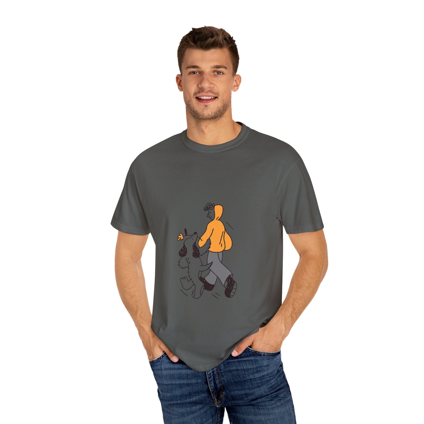 Casual Graphic T-Shirt for Dog Lovers, Cute Pet Walk Tee, Unisex Apparel, Gift for Animal Lovers, Everyday Wear