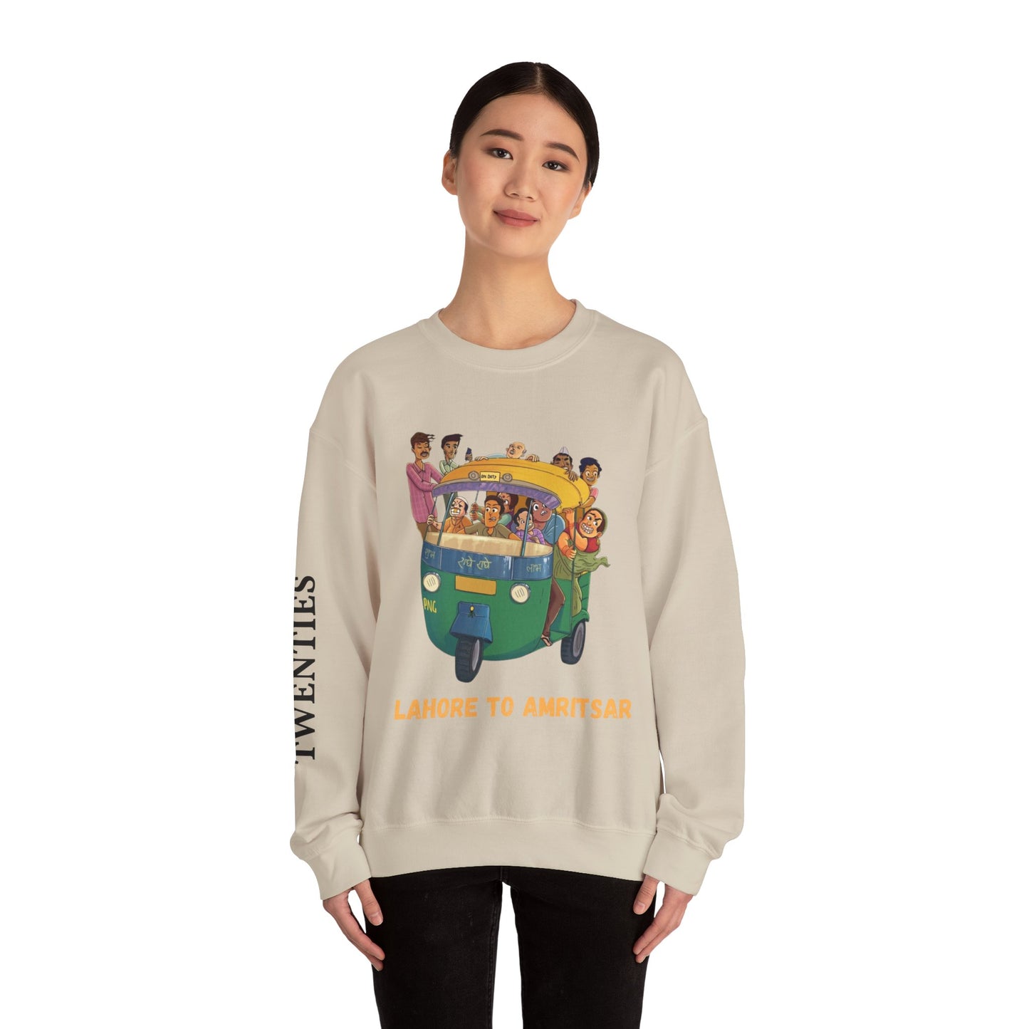Cultural Adventure Sweatshirt - Lahore to Amritsar Design, (Customizable Text on the Arm) Unisex Crew, Comfy Casual Wear