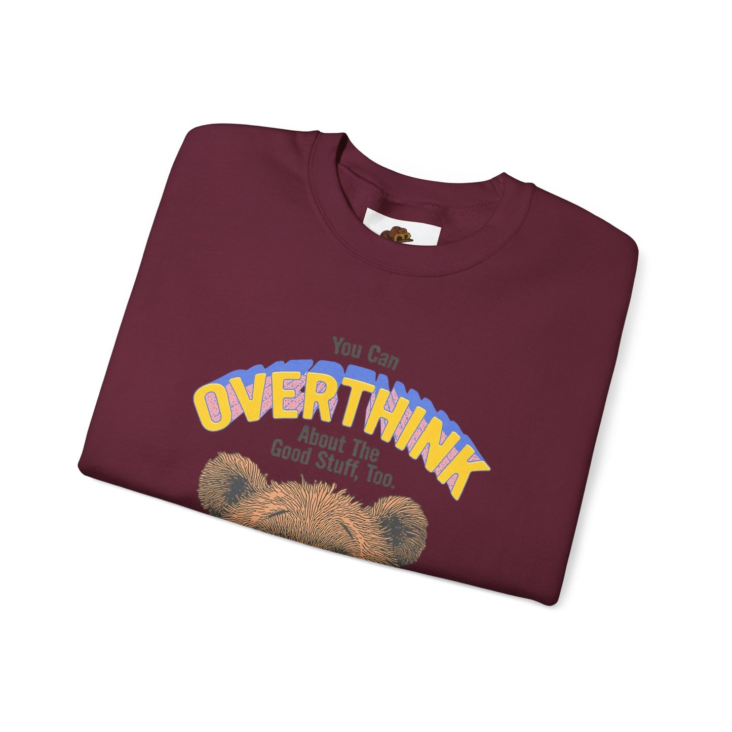 Cozy Sweatshirt with Overthinking Quote and Cute Bear Design, Funny Crewneck Jumper for Men and Women, Comfy Pullover for Winter, Unique