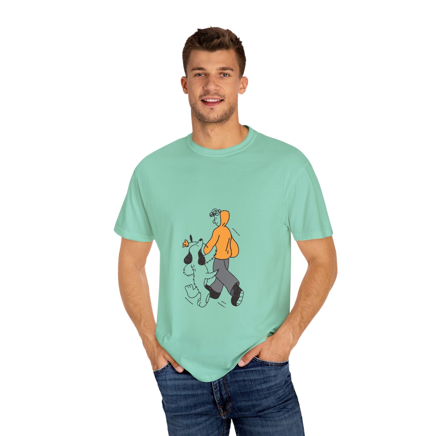 Casual Graphic T-Shirt for Dog Lovers, Cute Pet Walk Tee, Unisex Apparel, Gift for Animal Lovers, Everyday Wear