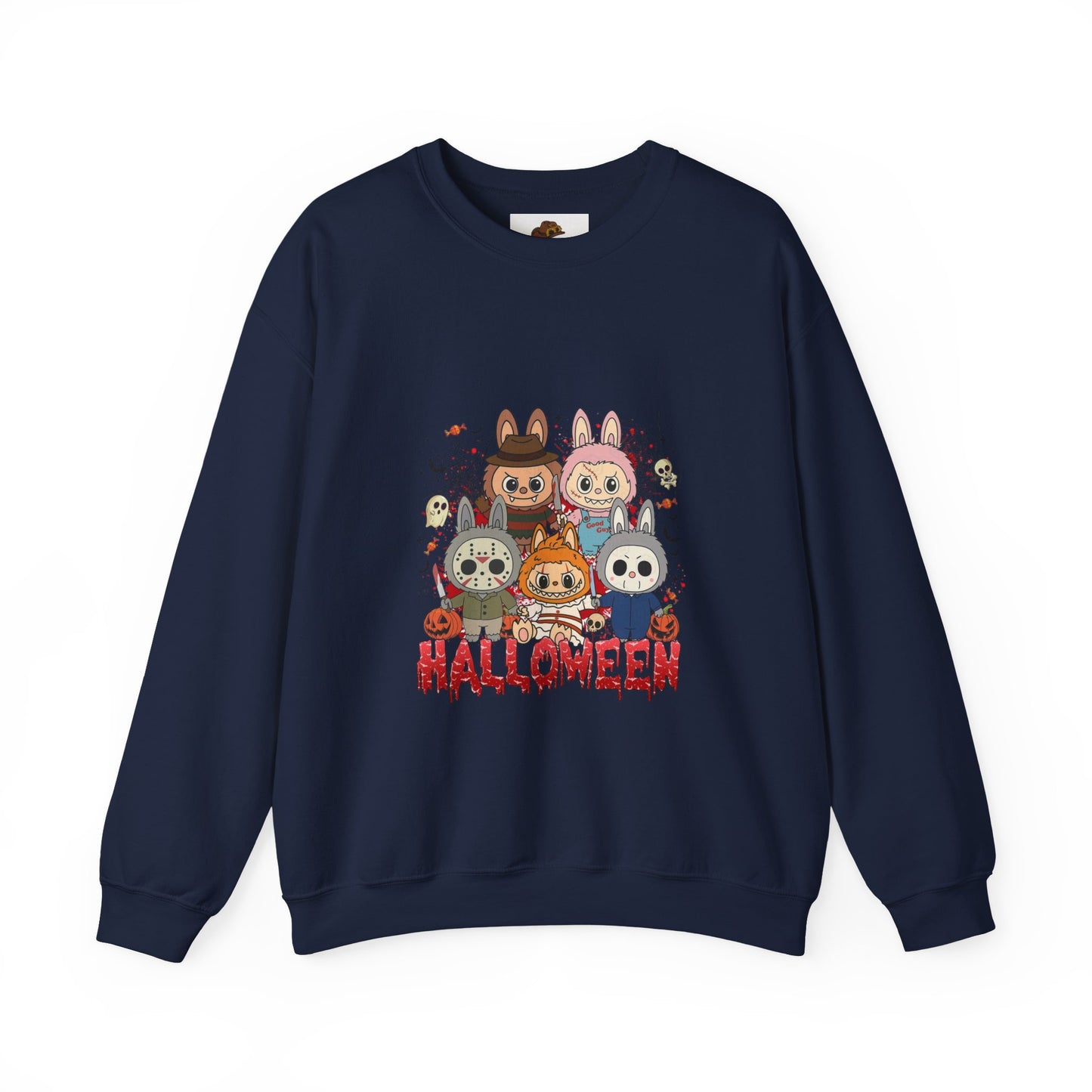 Crewneck Sweatshirt - Labubu Halloween Design featuring unicorn graphic with relaxed fit, ideal for cozy and eco-friendly wear.