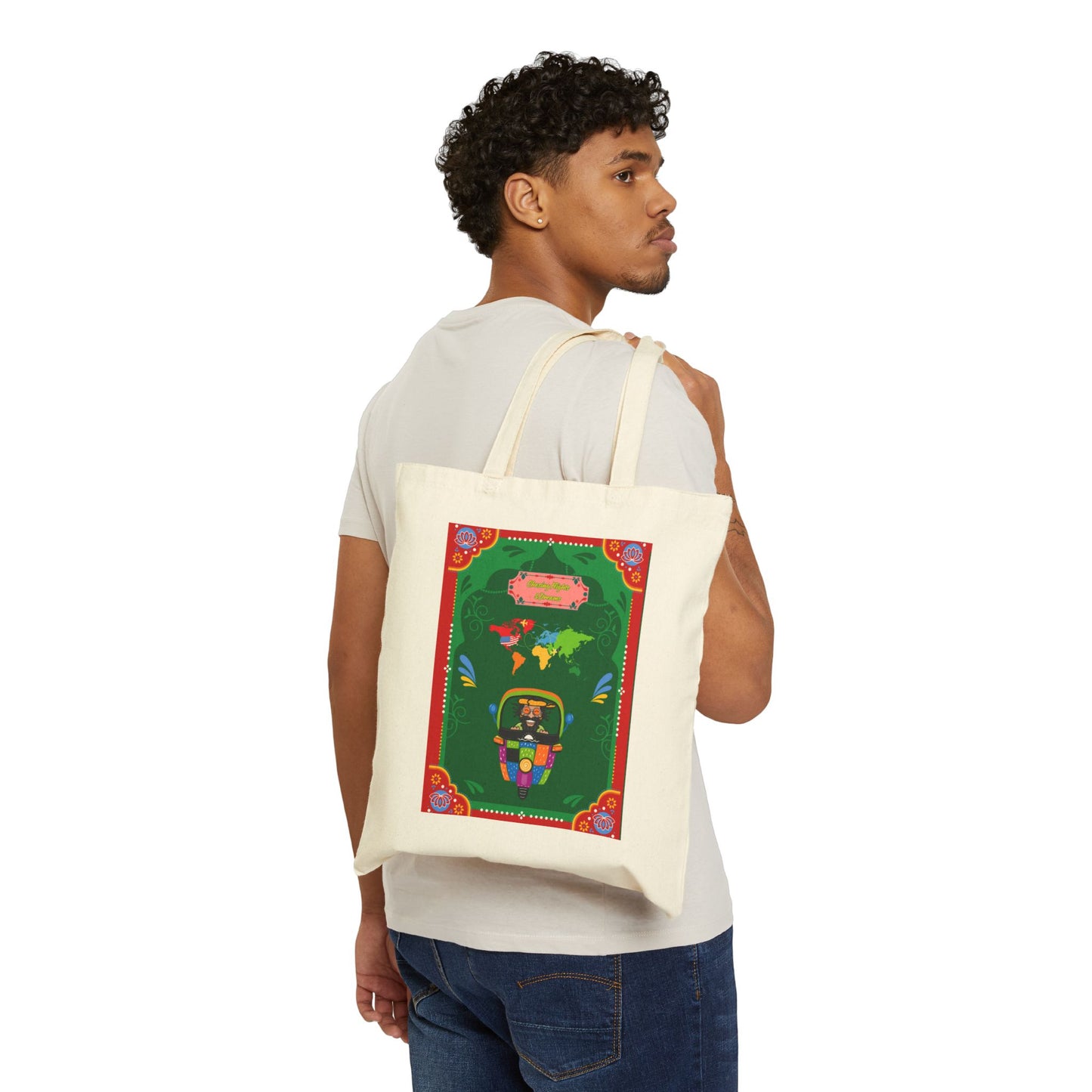 Cute Truck Art Illustrated Cotton Canvas Tote Bag, Eco-Friendly Shopping Bag, Gift for Pet Lovers, Beach Tote, Everyday Carryall