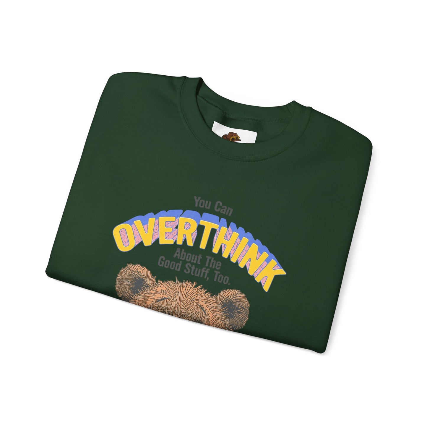 Cozy Sweatshirt with Overthinking Quote and Cute Bear Design, Funny Crewneck Jumper for Men and Women, Comfy Pullover for Winter, Unique