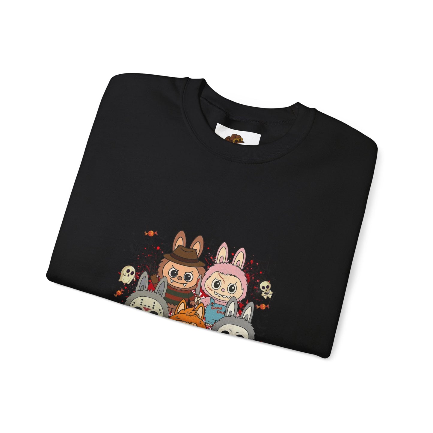 Crewneck Sweatshirt - Labubu Halloween Design with spooky graphic, relaxed fit, unicorn themed, ideal for Halloween fashion.
