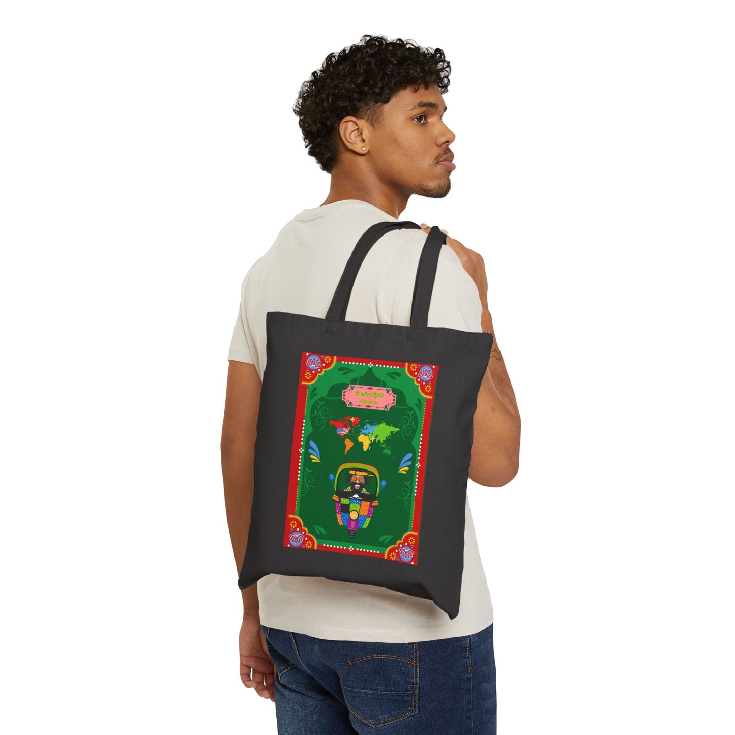 Cute Truck Art Illustrated Cotton Canvas Tote Bag, Eco-Friendly Shopping Bag, Gift for Pet Lovers, Beach Tote, Everyday Carryall
