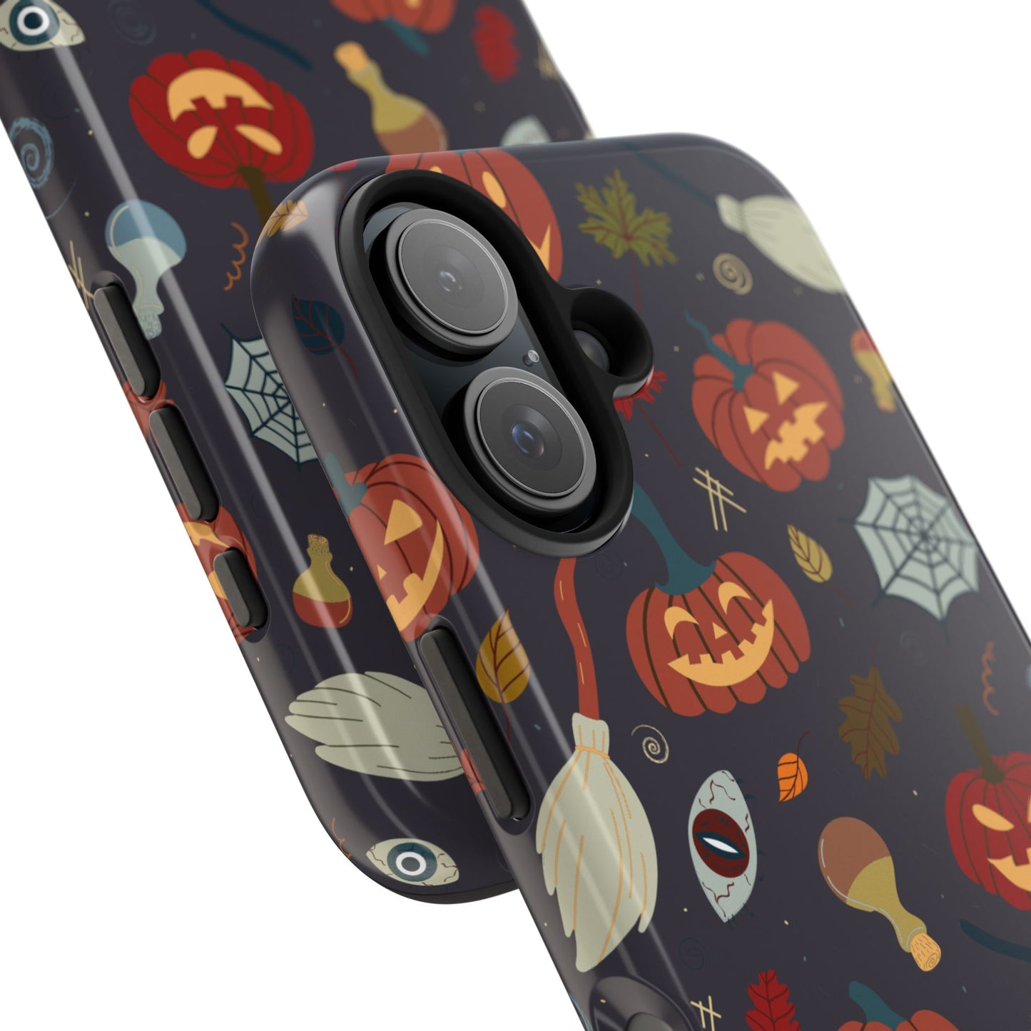 Spooky Halloween Pumpkin Phone Case with Witches Brooms, Potions, and Autumn Leaves β Fun Festive Protective Cover for October Vibes