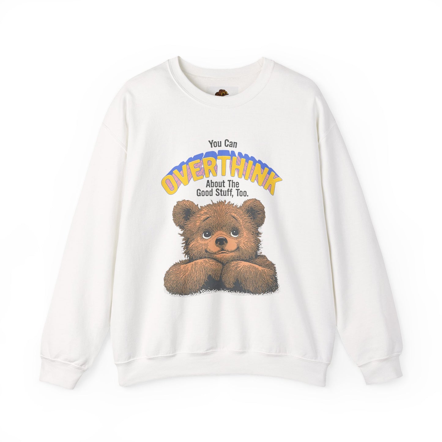 Cozy Sweatshirt with Overthinking Quote and Cute Bear Design, Funny Crewneck Jumper for Men and Women, Comfy Pullover for Winter, Unique