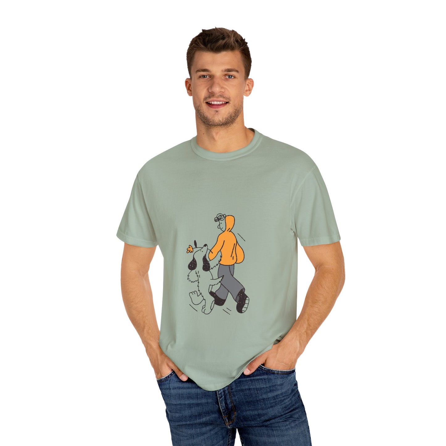 Casual Graphic T-Shirt for Dog Lovers, Cute Pet Walk Tee, Unisex Apparel, Gift for Animal Lovers, Everyday Wear
