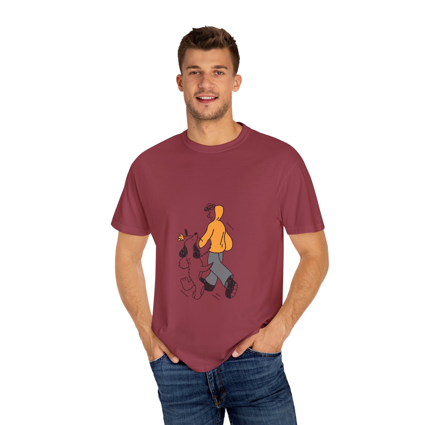 Casual Graphic T-Shirt for Dog Lovers, Cute Pet Walk Tee, Unisex Apparel, Gift for Animal Lovers, Everyday Wear