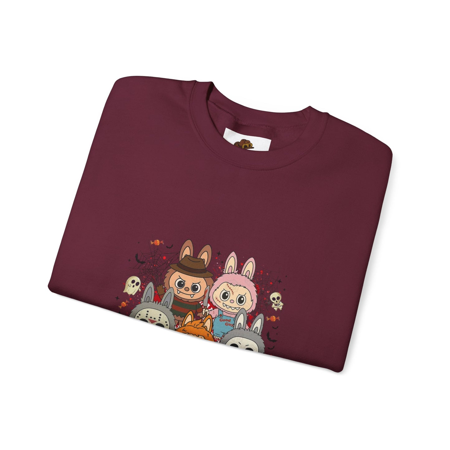Crewneck Sweatshirt - Labubu Halloween Design, unicorn graphic, relaxed fit, eco-friendly Gildan 18000 hoodie.