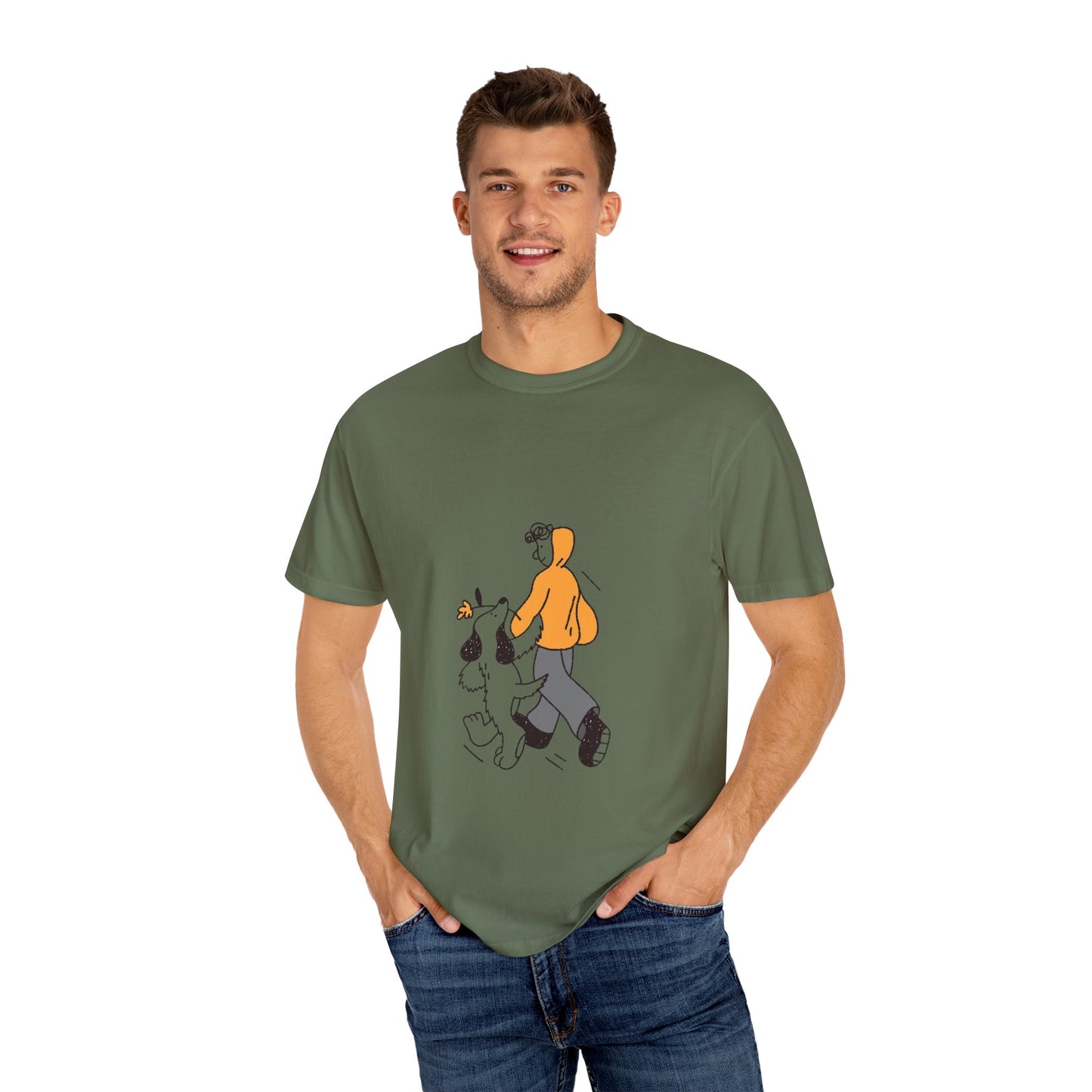 Casual Graphic T-Shirt for Dog Lovers, Cute Pet Walk Tee, Unisex Apparel, Gift for Animal Lovers, Everyday Wear