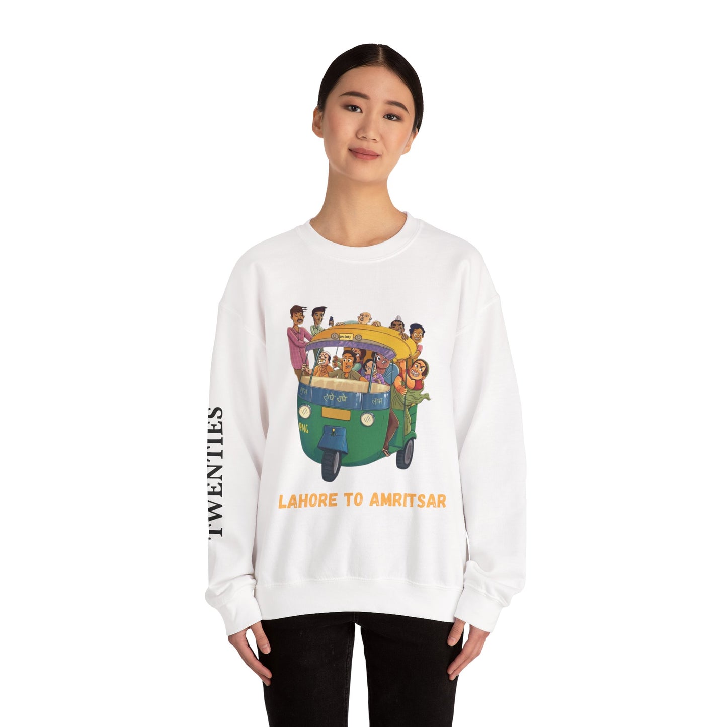 Cultural Adventure Sweatshirt - Lahore to Amritsar Design, (Customizable Text on the Arm) Unisex Crew, Comfy Casual Wear