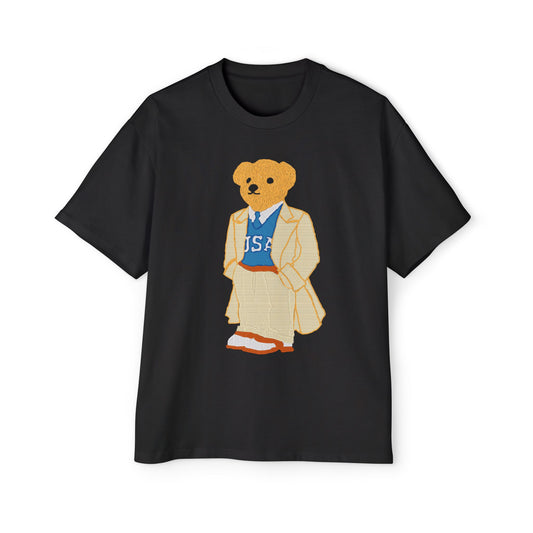 USA Bear Graphic Premium Oversized Tee, Casual Streetwear Shirt, Vintage Style Men's T-Shirt, Funky Bear Tee, Summer Fashion Top