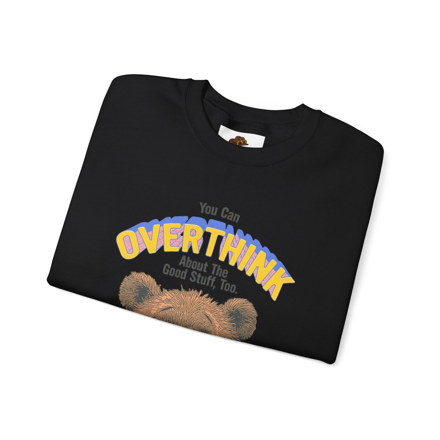 Cozy Sweatshirt with Overthinking Quote and Cute Bear Design, Funny Crewneck Jumper for Men and Women, Comfy Pullover for Winter, Unique