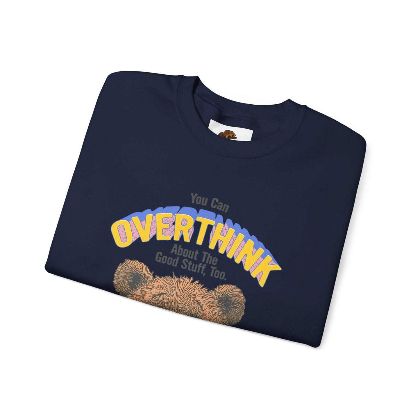 Cozy Sweatshirt with Overthinking Quote and Cute Bear Design, Funny Crewneck Jumper for Men and Women, Comfy Pullover for Winter, Unique