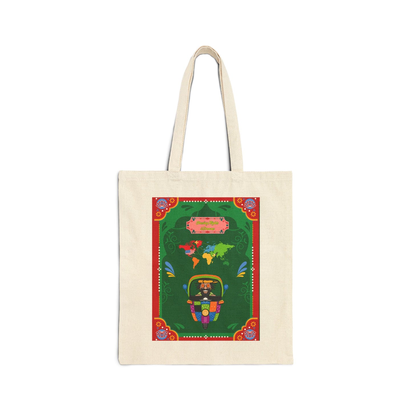 Cute Truck Art Illustrated Cotton Canvas Tote Bag, Eco-Friendly Shopping Bag, Gift for Pet Lovers, Beach Tote, Everyday Carryall