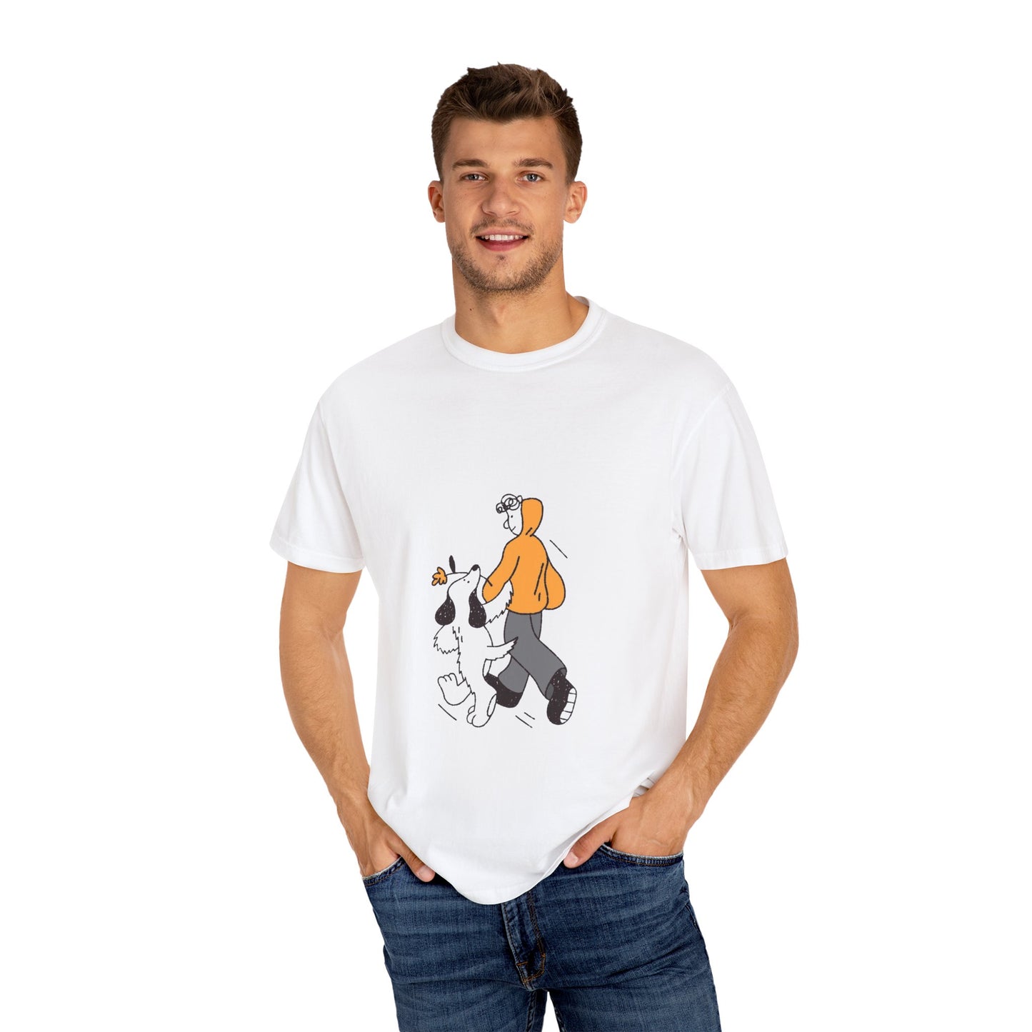 Casual Graphic T-Shirt for Dog Lovers, Cute Pet Walk Tee, Unisex Apparel, Gift for Animal Lovers, Everyday Wear