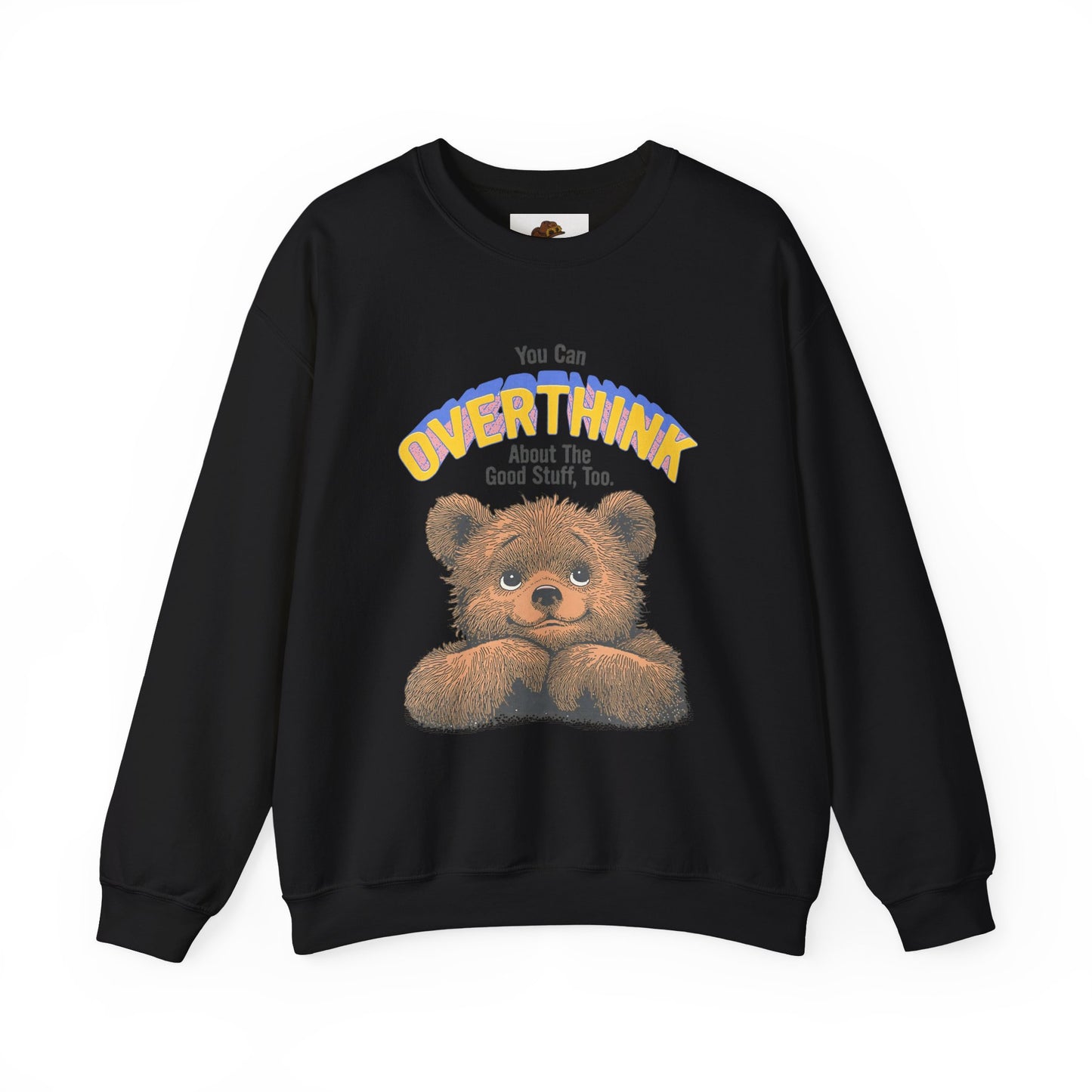 Cozy Sweatshirt with Overthinking Quote and Cute Bear Design, Funny Crewneck Jumper for Men and Women, Comfy Pullover for Winter, Unique.