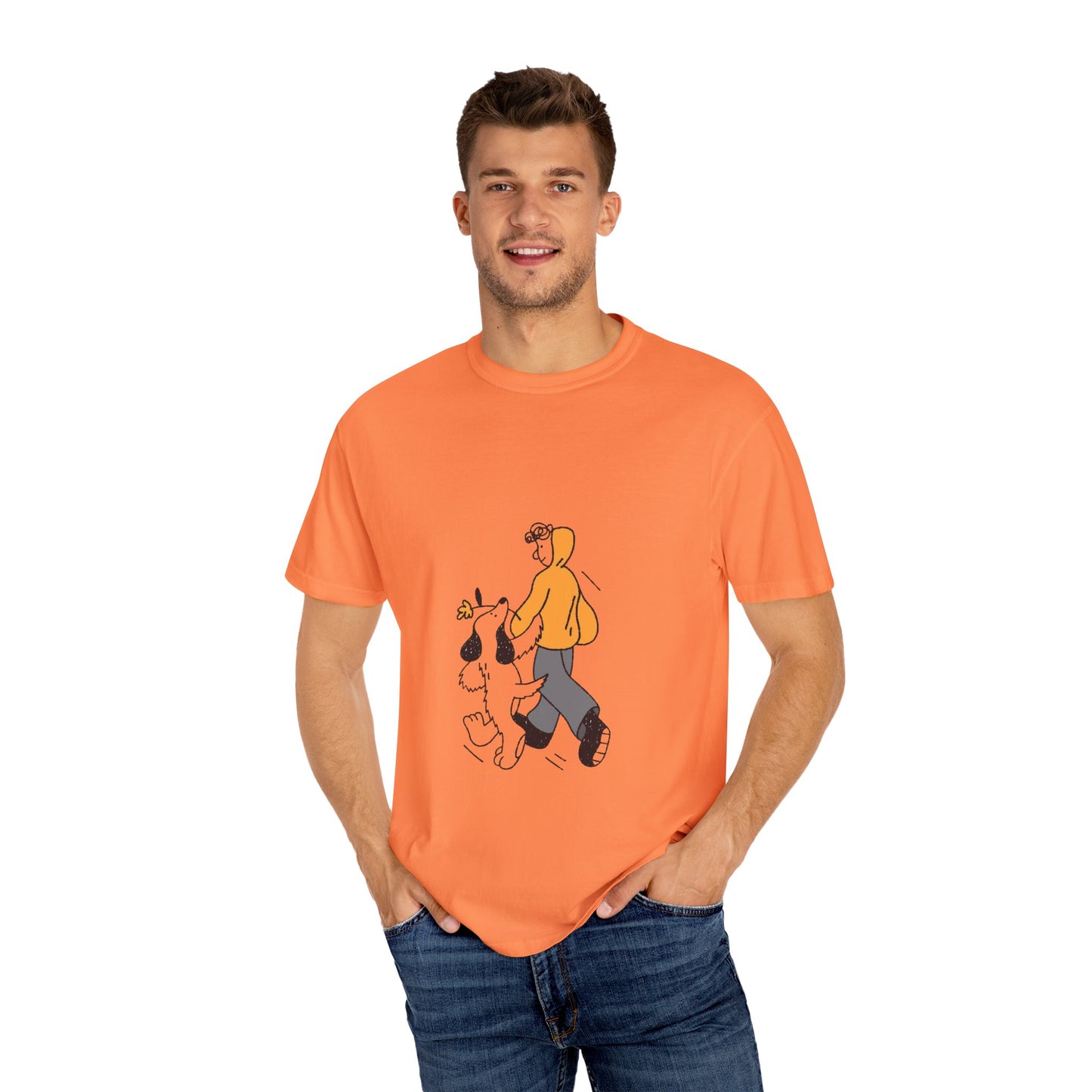 Casual Graphic T-Shirt for Dog Lovers, Cute Pet Walk Tee, Unisex Apparel, Gift for Animal Lovers, Everyday Wear