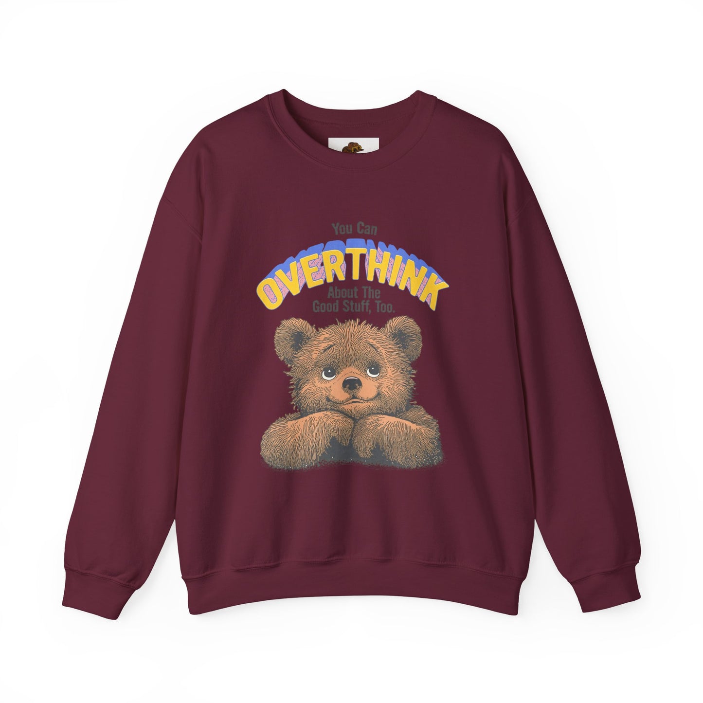 Cozy Sweatshirt with Overthinking Quote and Cute Bear Design, Funny Crewneck Jumper for Men and Women, Comfy Pullover for Winter, Unique
