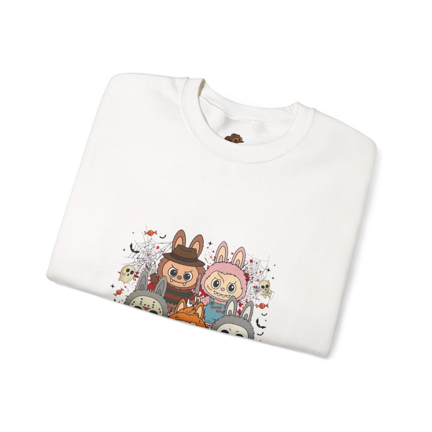 Crewneck Sweatshirt - Labubu Halloween Design, unicorn graphic tee with relaxed fit, eco-friendly Gildan hoodie alternative.