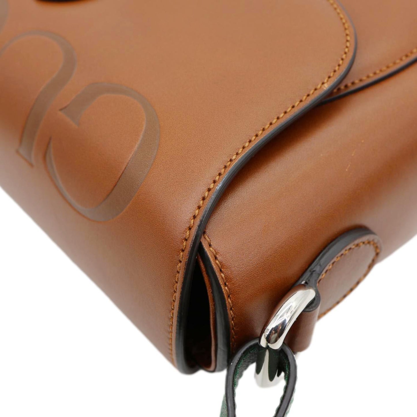 GUCCI Logo Small Embossed Calfskin Leather Shoulder Bag Brown 679540 with structured silhouette and gold-tone hardware.