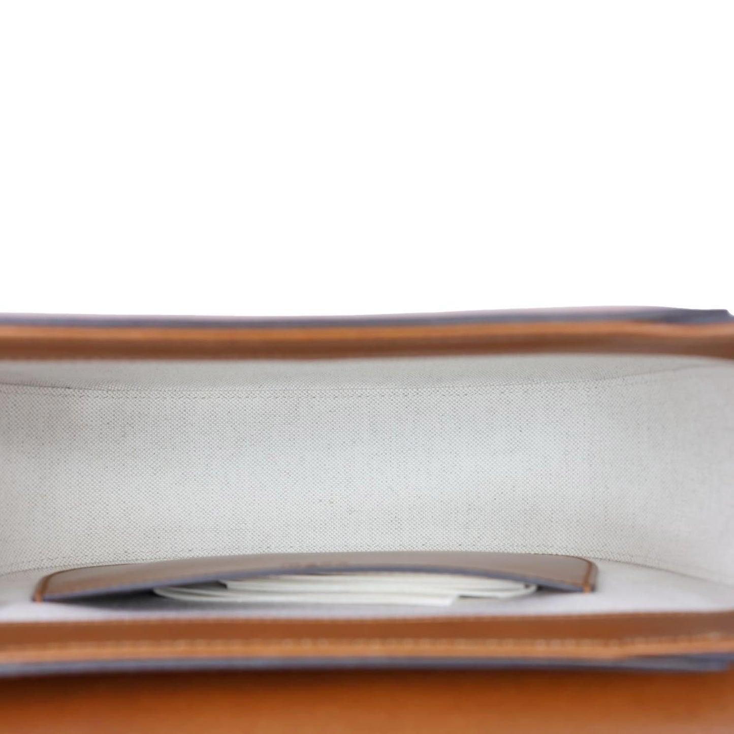 Interior view of GUCCI Logo Small Embossed Calfskin Leather Shoulder Bag Brown 679540 showing spacious compartment and lining.