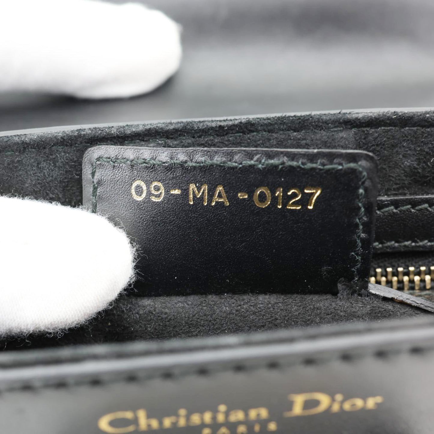 CHRISTIAN DIOR D Fence Small Calfskin Leather Saddle Bag Black inner tag detailing with serial number.