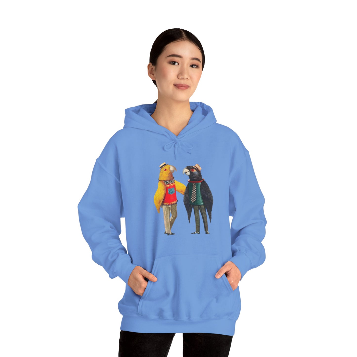 Hooded Sweatshirt Love Birds Parrots Couple Illustrations