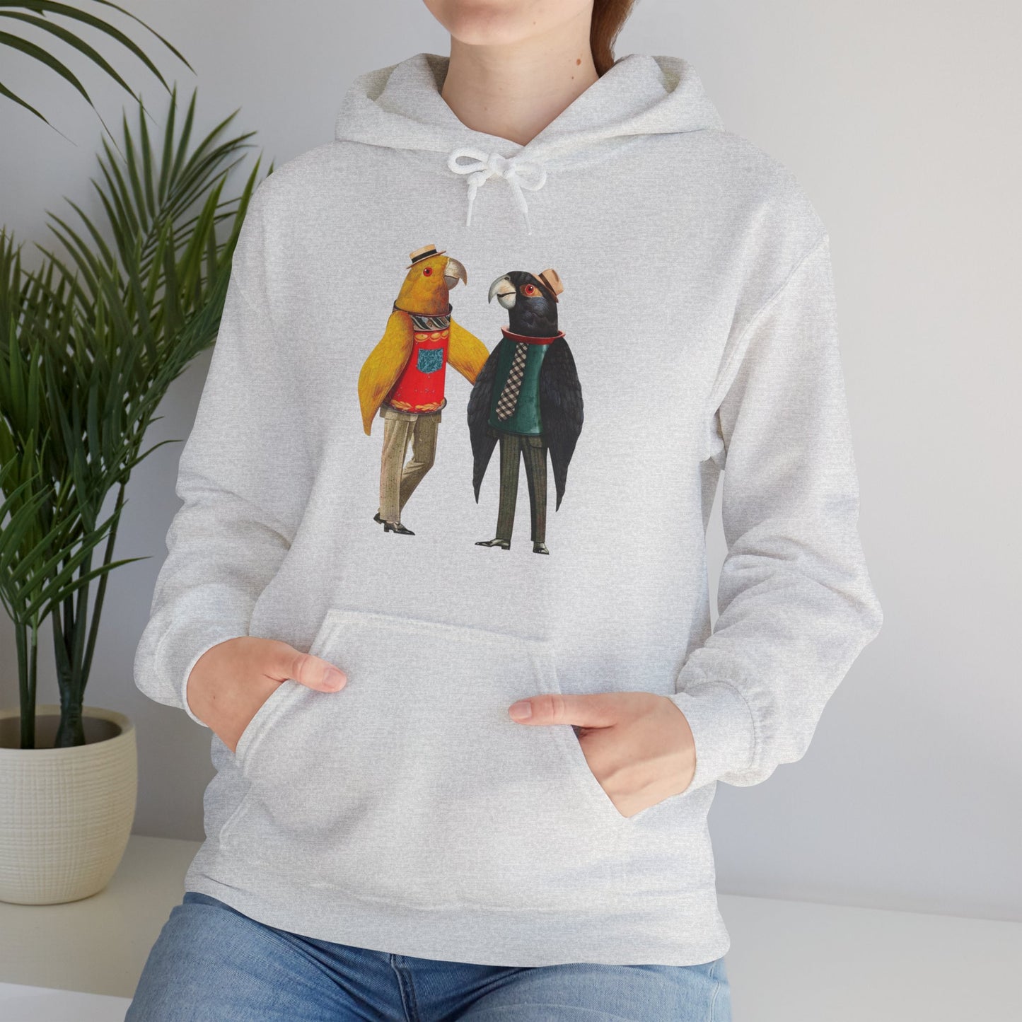 Hooded Sweatshirt Love Birds Parrots Couple Illustrations
