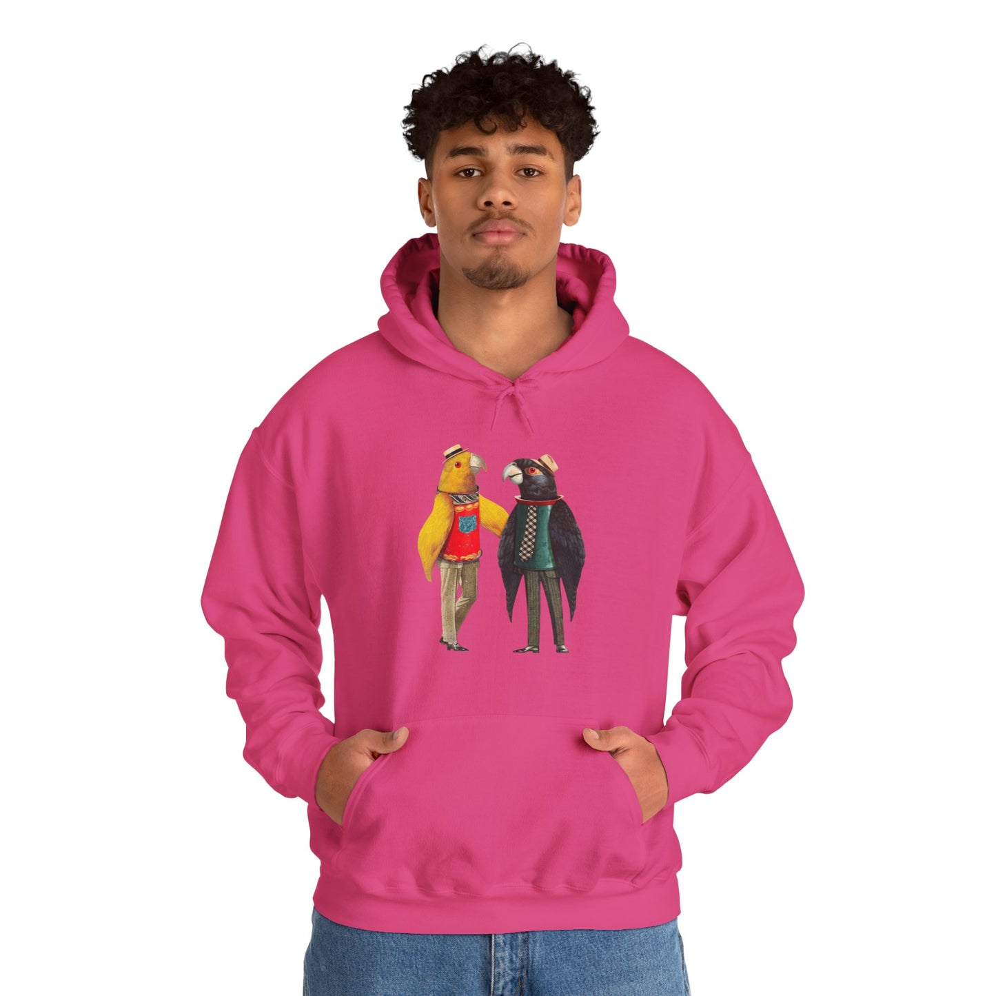Hooded Sweatshirt Love Birds Parrots Couple Illustrations