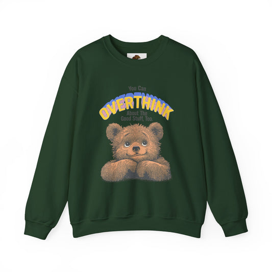 Cozy Sweatshirt with Overthinking Quote and Cute Bear Design, Funny Crewneck Jumper for Men and Women, Comfy Pullover for Winter, Unique