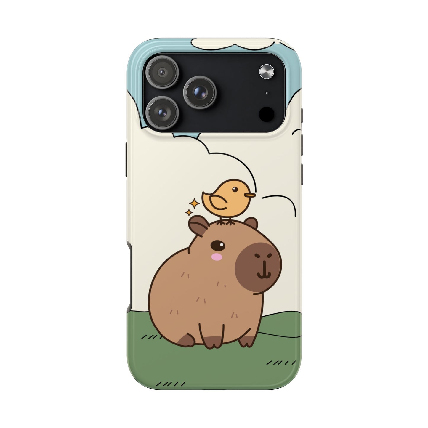 Cute Capybara and Bird Phone Case with Simple Pastel Cartoon Design Adorable Animal Friends Protective Cover for Kawaii and Wholesome Vibes