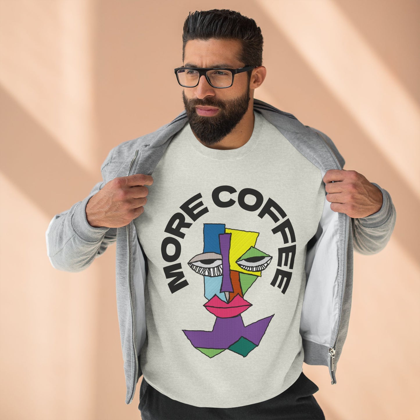 Coffee Lover Unisex Sweatshirt with Sleepy Character Diagram