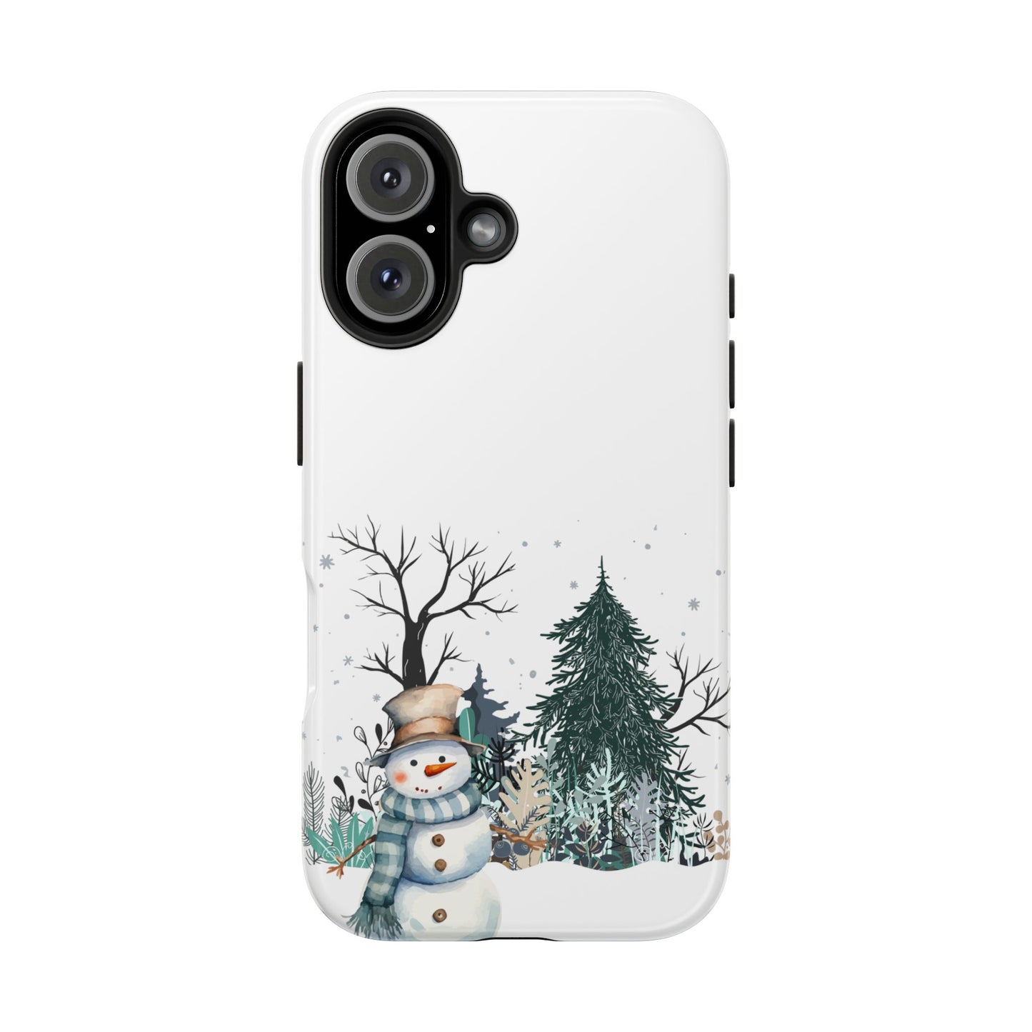 Winter Snowman Phone Case with Forest Trees and Snowflakes Cute Holiday Design Protective Cover for Christmas and Cozy Seasonal Vibes