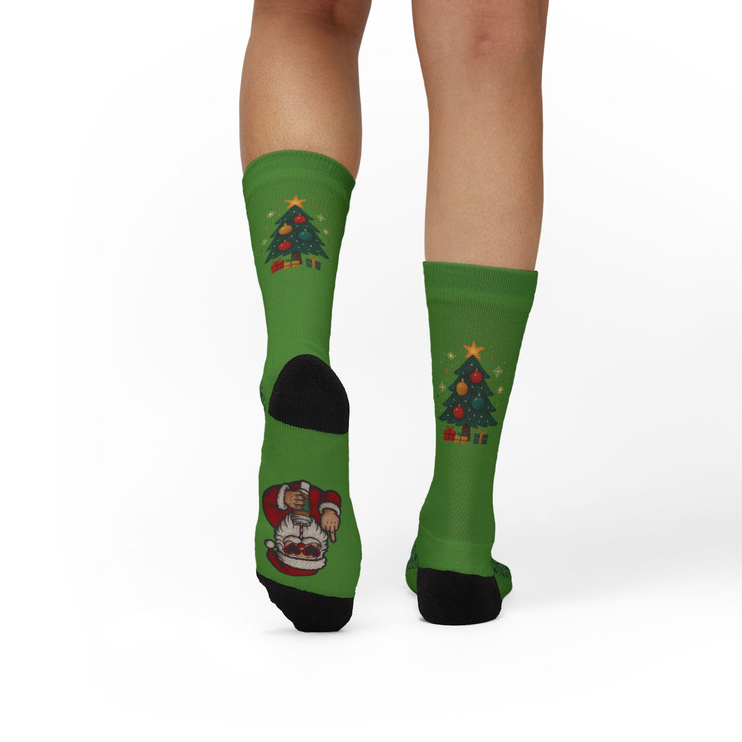 Christmas Tree & Santa Sublimation Socks, Holiday Novelty Crew Socks