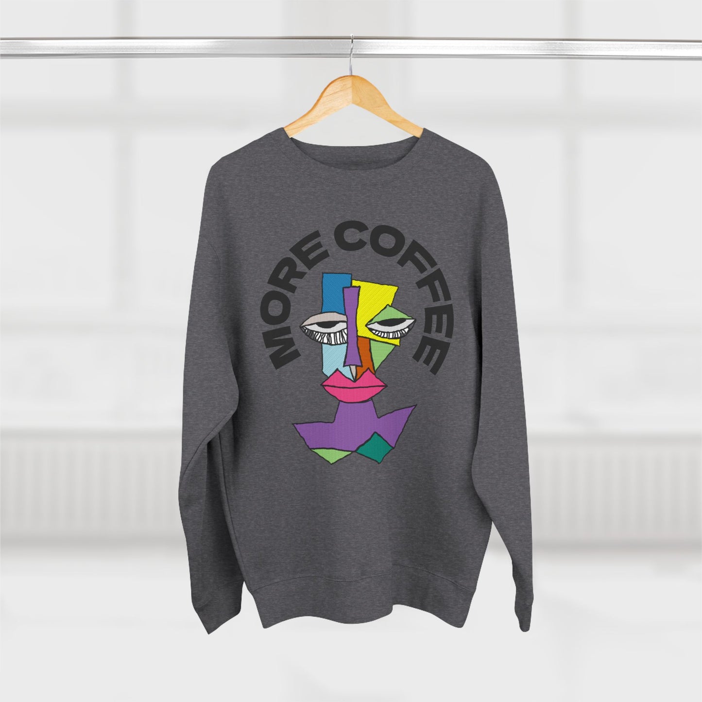 Coffee Lover Unisex Sweatshirt with Sleepy Character Diagram