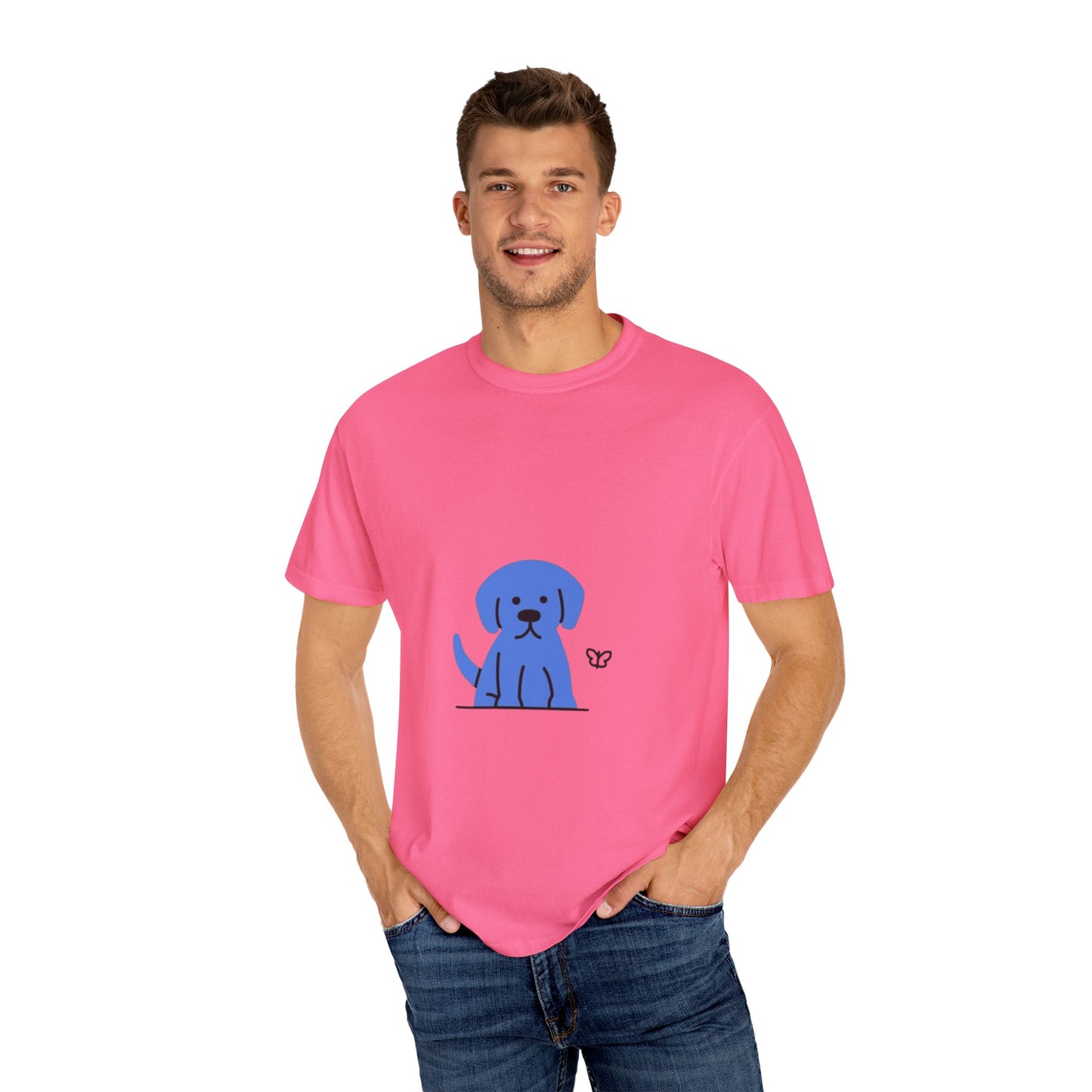 Cute Blue Dog Unisex Garment-Dyed T-shirt, Pet Lover Gift, Fashion Tee, Casual Wear, Birthday Present, Dog Lover Apparel