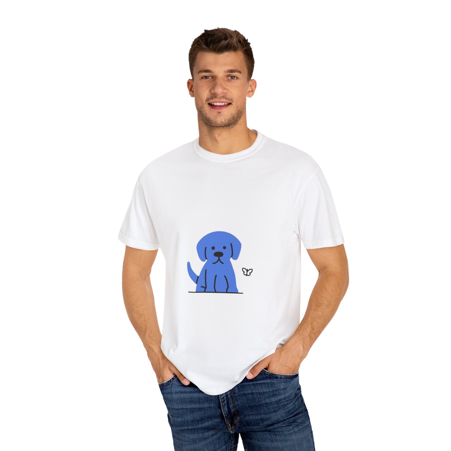 Cute Blue Dog Unisex Garment-Dyed T-shirt, Pet Lover Gift, Fashion Tee, Casual Wear, Birthday Present, Dog Lover Apparel