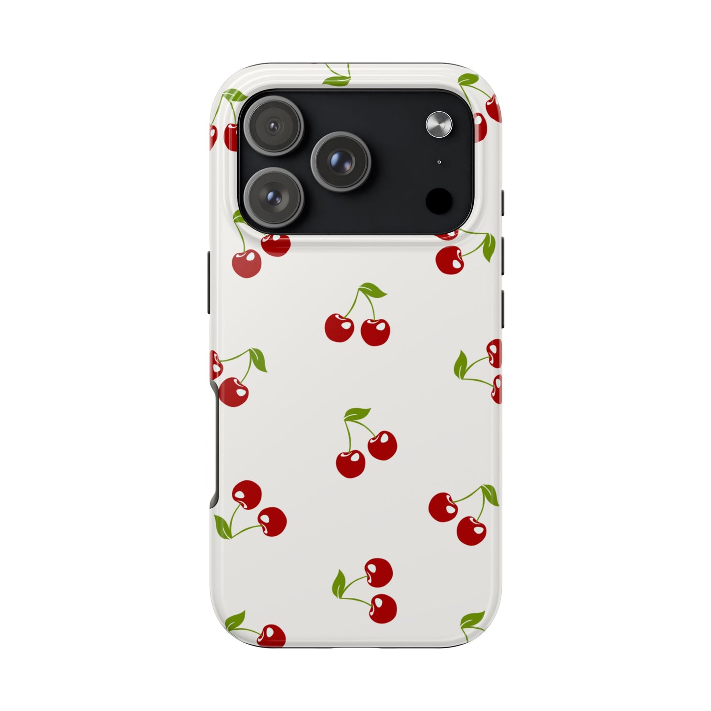 Cute Cherry Pattern Phone Case with Minimalist White Background – Playful Red Fruit Design Protective Cover for Sweet and Simple Style