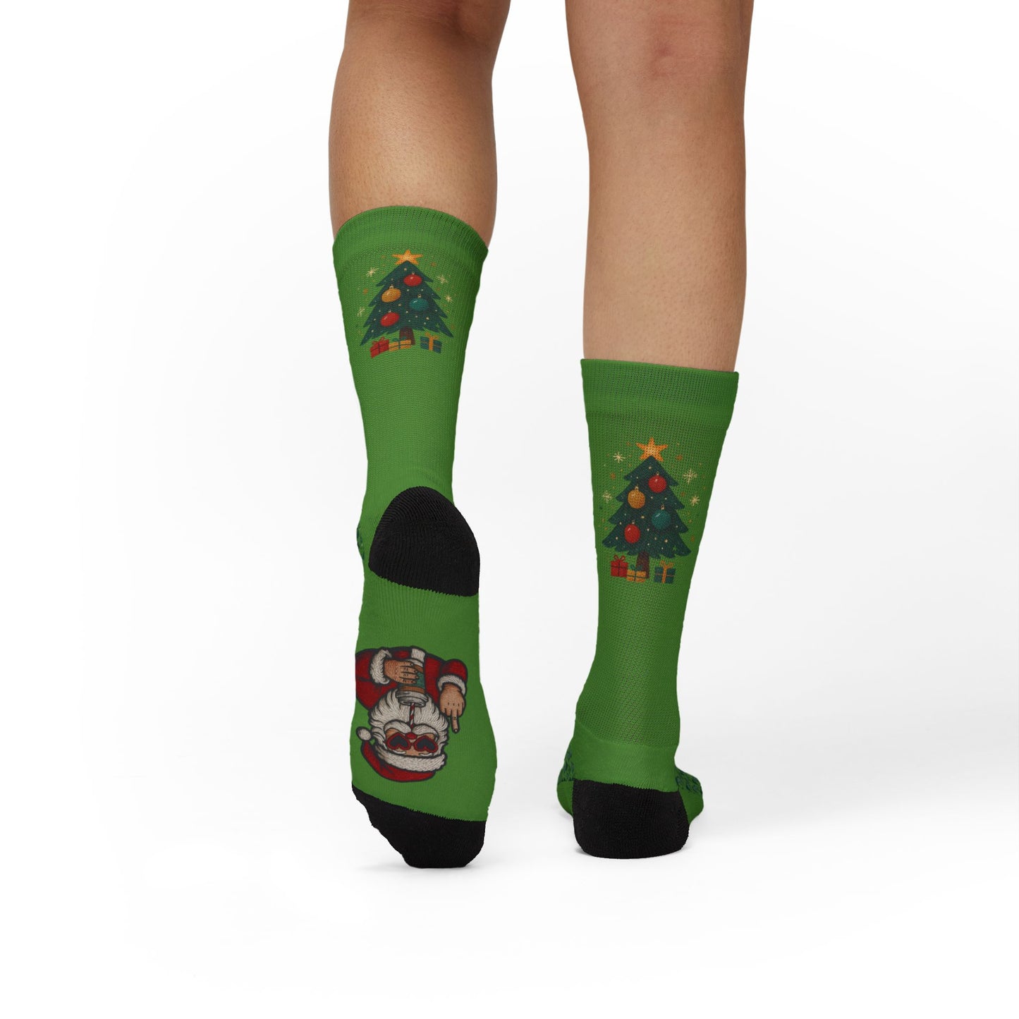 Christmas Tree & Santa Sublimation Socks, Holiday Novelty Crew Socks