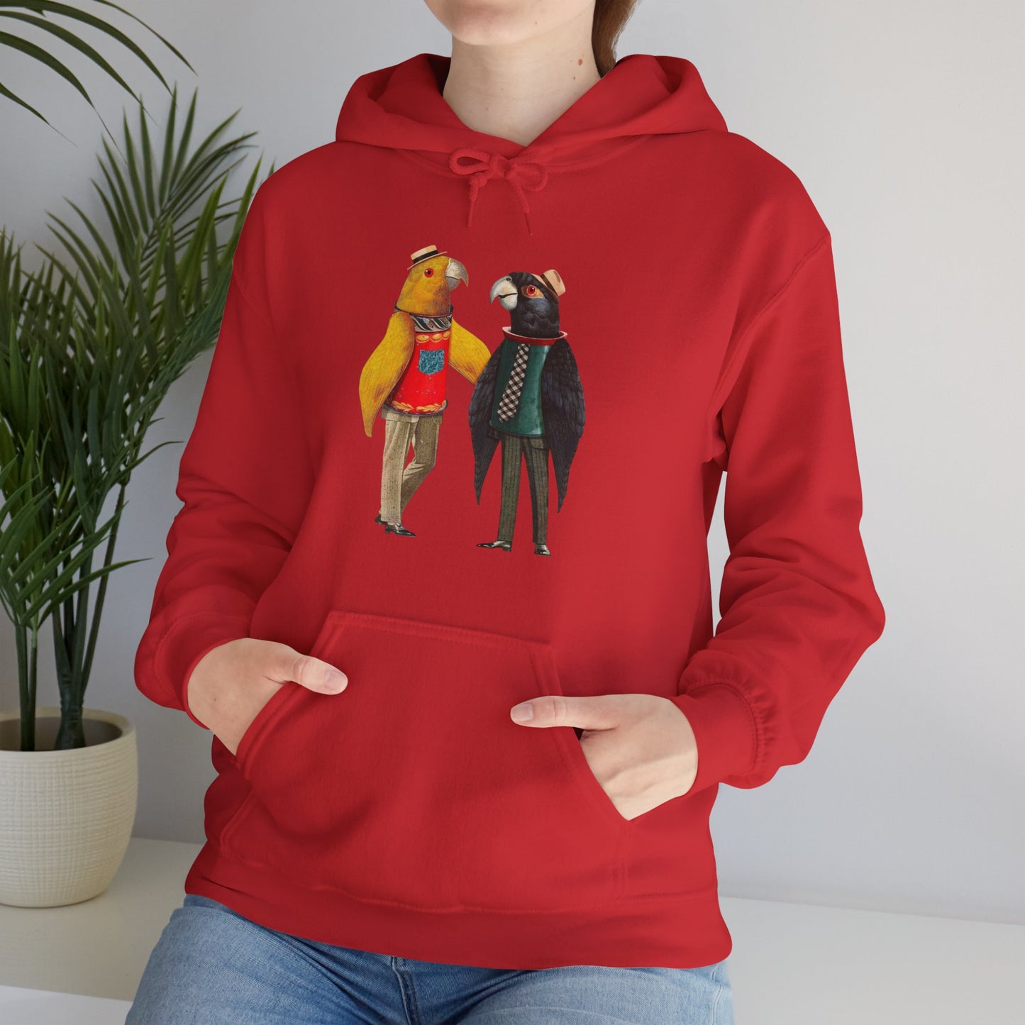 Hooded Sweatshirt Love Birds Parrots Couple Illustrations