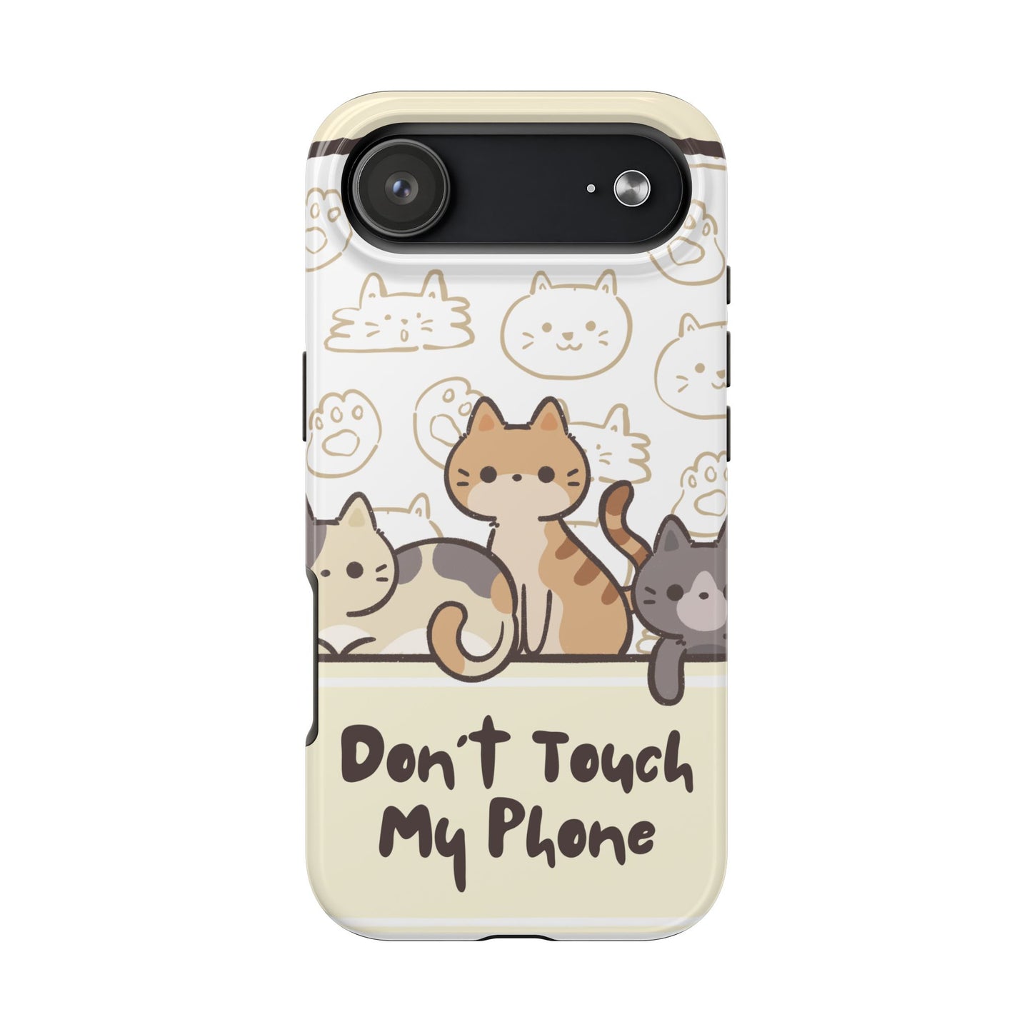 Cute Cartoon Cat Phone Case with “Don’t Touch My Phone” Text – Funny Kawaii Protective Cover with Adorable Kitten Illustration