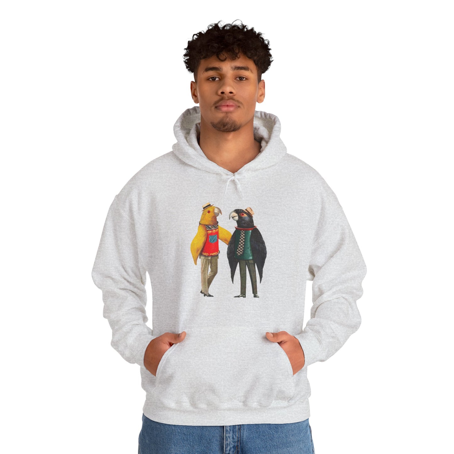 Hooded Sweatshirt Love Birds Parrots Couple Illustrations